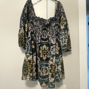 Free People Clara Corduroy Smocked Mini Dress Boho Off Shoulder- XL